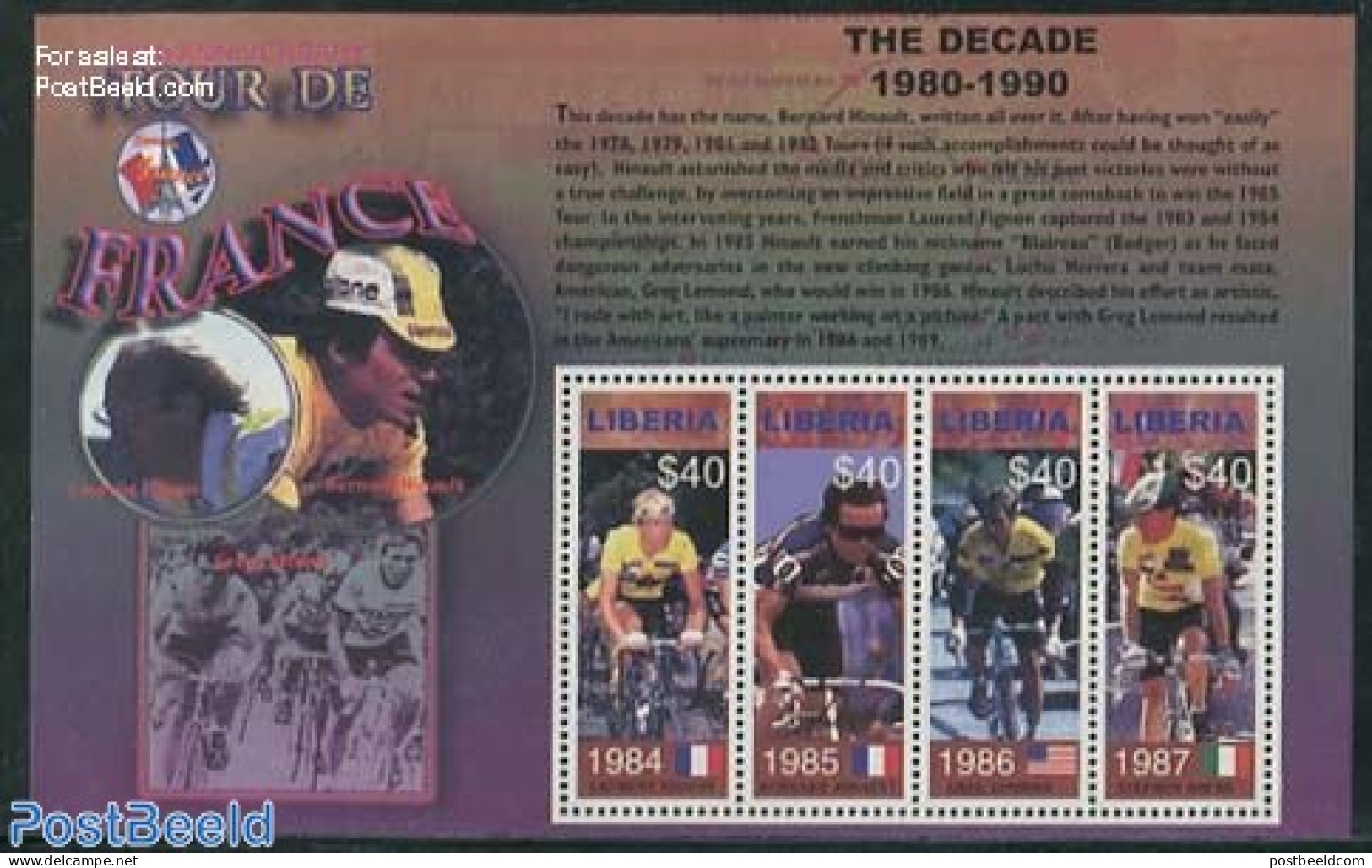 Liberia 2003 Tour De France 1980-1990 4v M/s, Mint NH, Sport - Cycling - Ciclismo