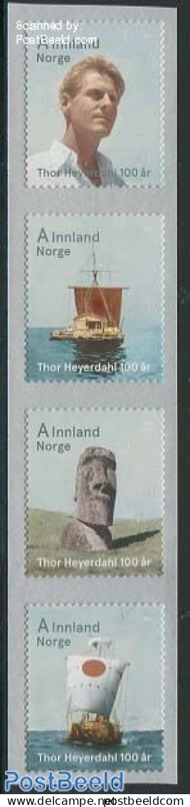 Norway 2014 Thor Heyerdahl 4v S-a, Mint NH, Transport - Ships And Boats - Art - Sculpture - Unused Stamps
