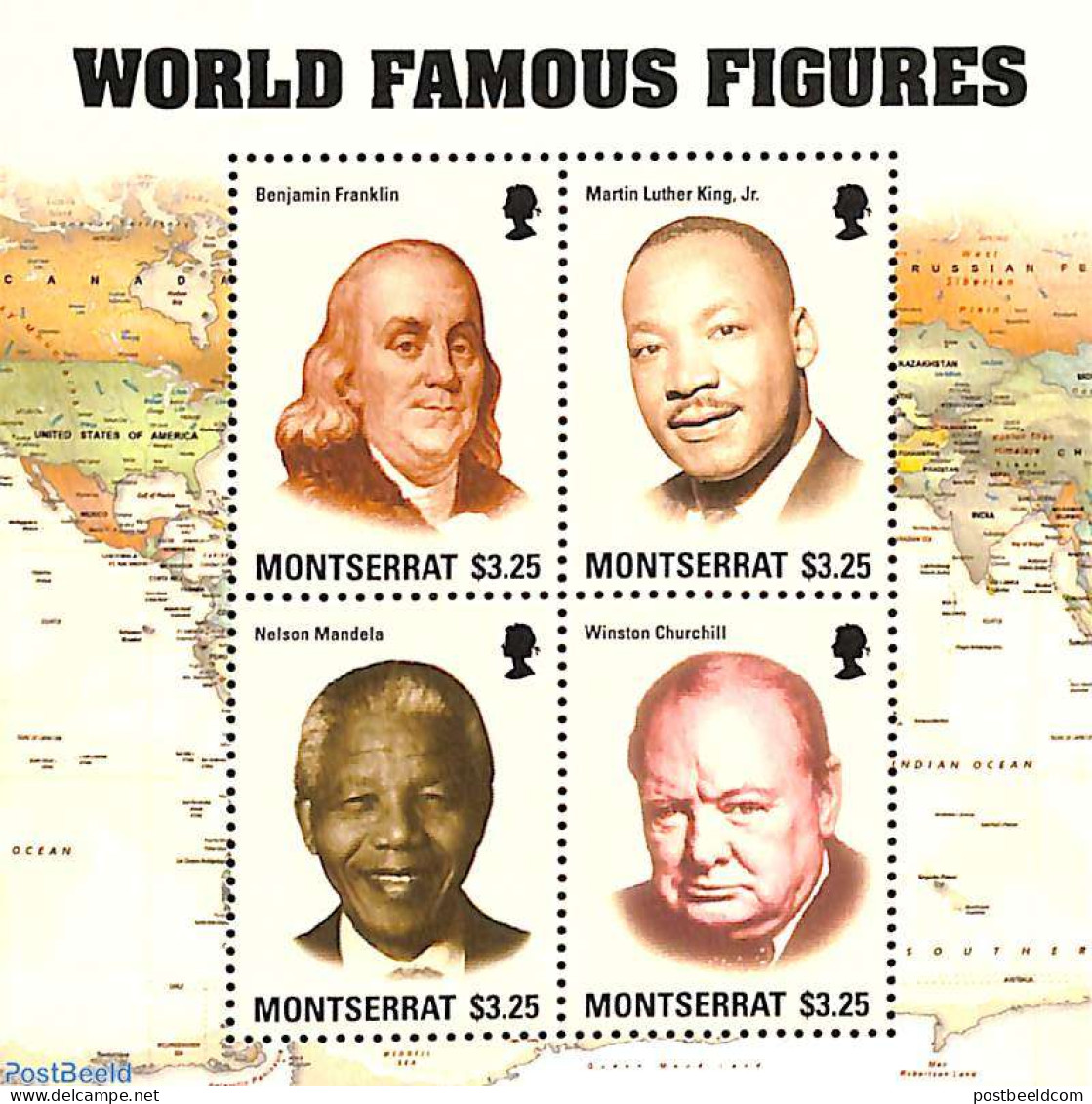 Montserrat 2014 World Famous Figures 4v M/s, Mint NH, History - Various - Churchill - Nobel Prize Winners - Maps - Sir Winston Churchill