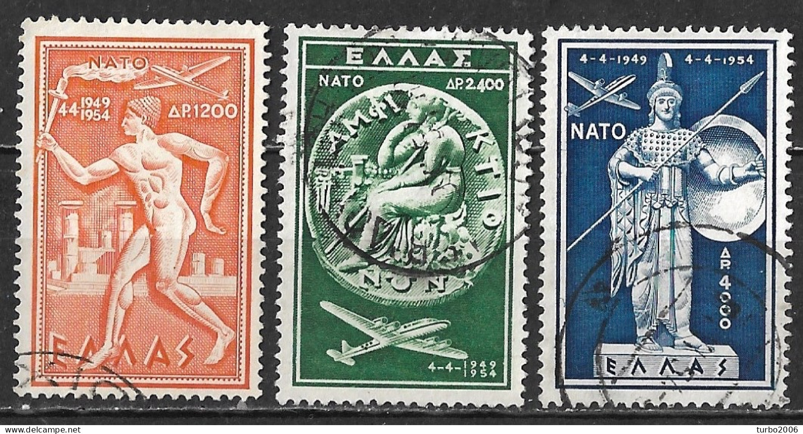 GREECE 1954 5th Anniversary Of NATO Complete Used Set Vl. A 70 / A 72 - Oblitérés