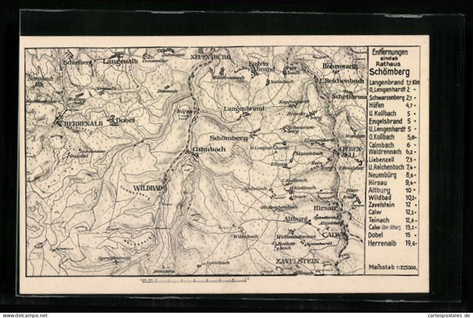 AK Schömberg /Schwarzwald, Landkarte Der Umgebung  - Carte Geografiche