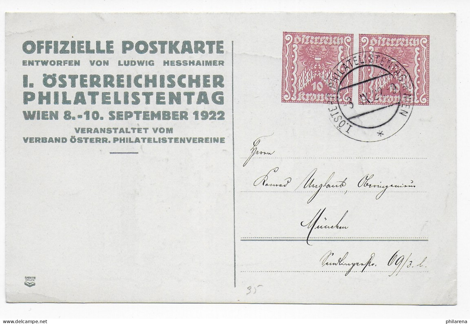 Offizielle Postkarte 1. Österreichischer Philatelistentag Wien, 1922 Nach Trier - Cartas & Documentos