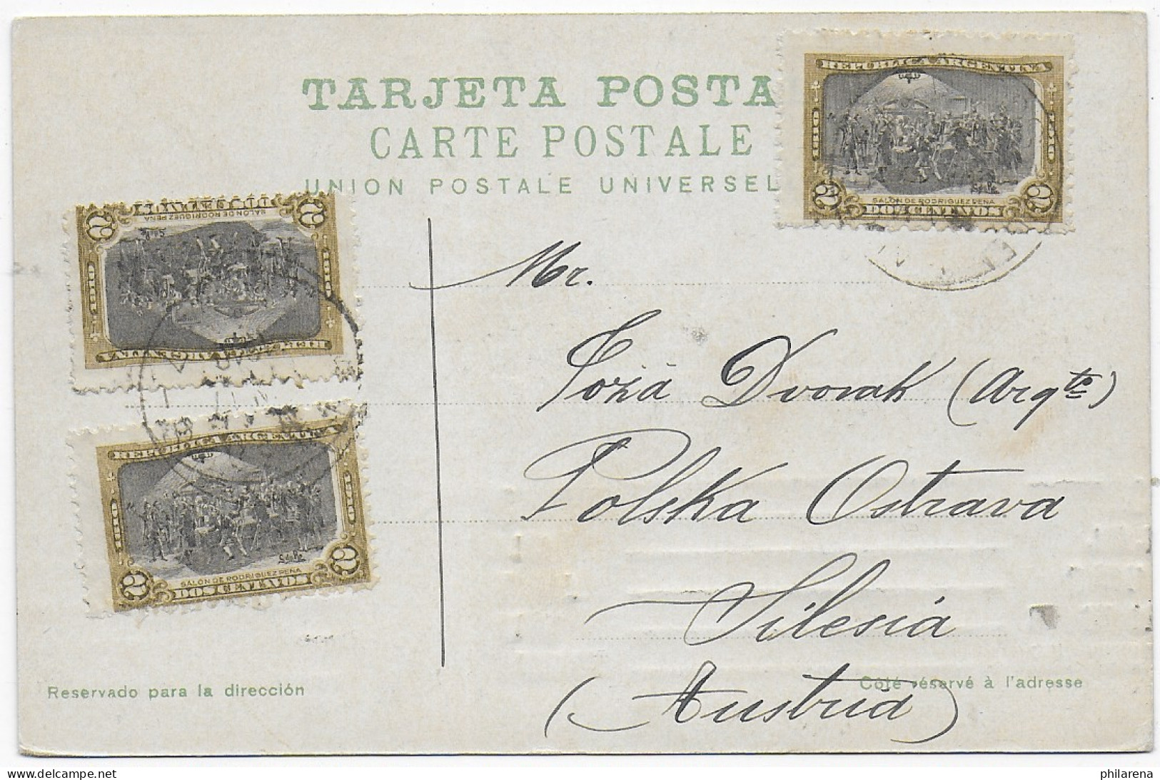Picture Post Card Estatua Sarmiento, Buenos Aires To Austria-Silesia - Sonstige & Ohne Zuordnung