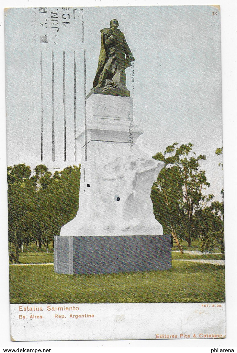 Picture Post Card Estatua Sarmiento, Buenos Aires To Austria-Silesia - Otros & Sin Clasificación