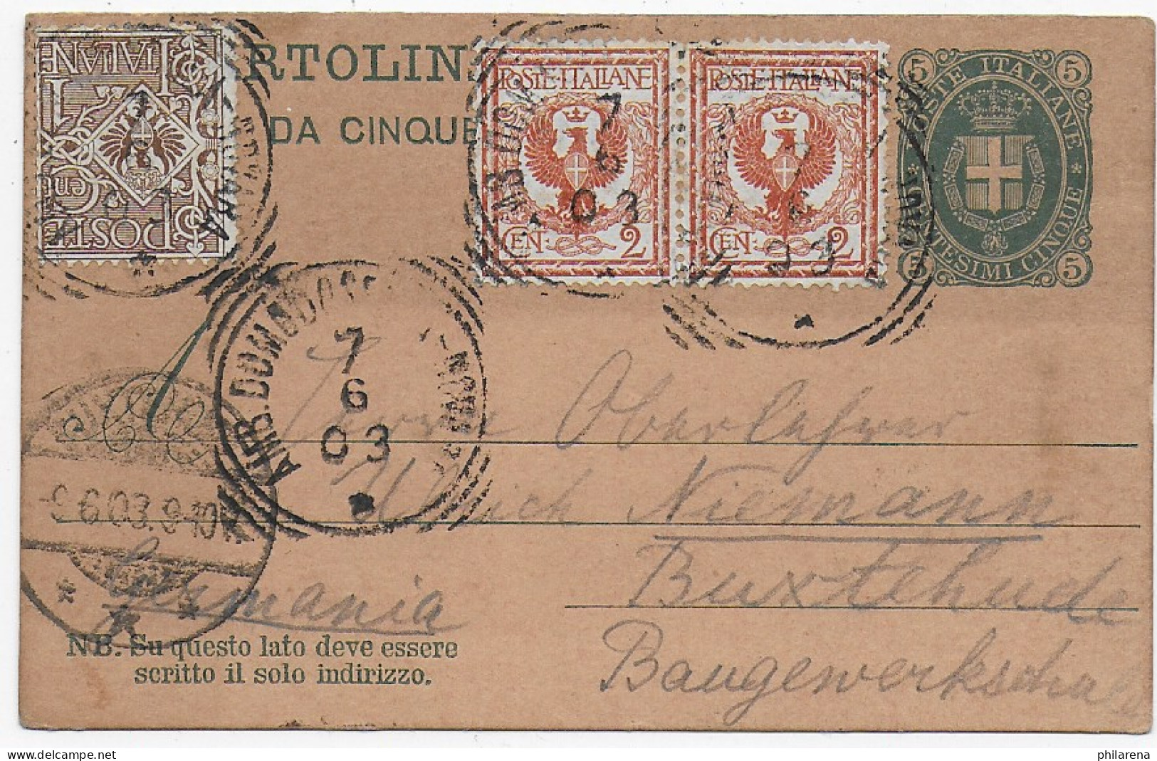 Cartolina Postale Iselle, 1903 Nach Buxtehude, Bahnpost - Ohne Zuordnung
