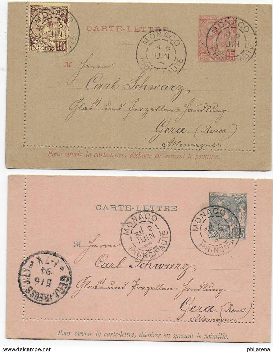 2x Kartenbriefe Monaco Nach Gera, 1894 - Other & Unclassified