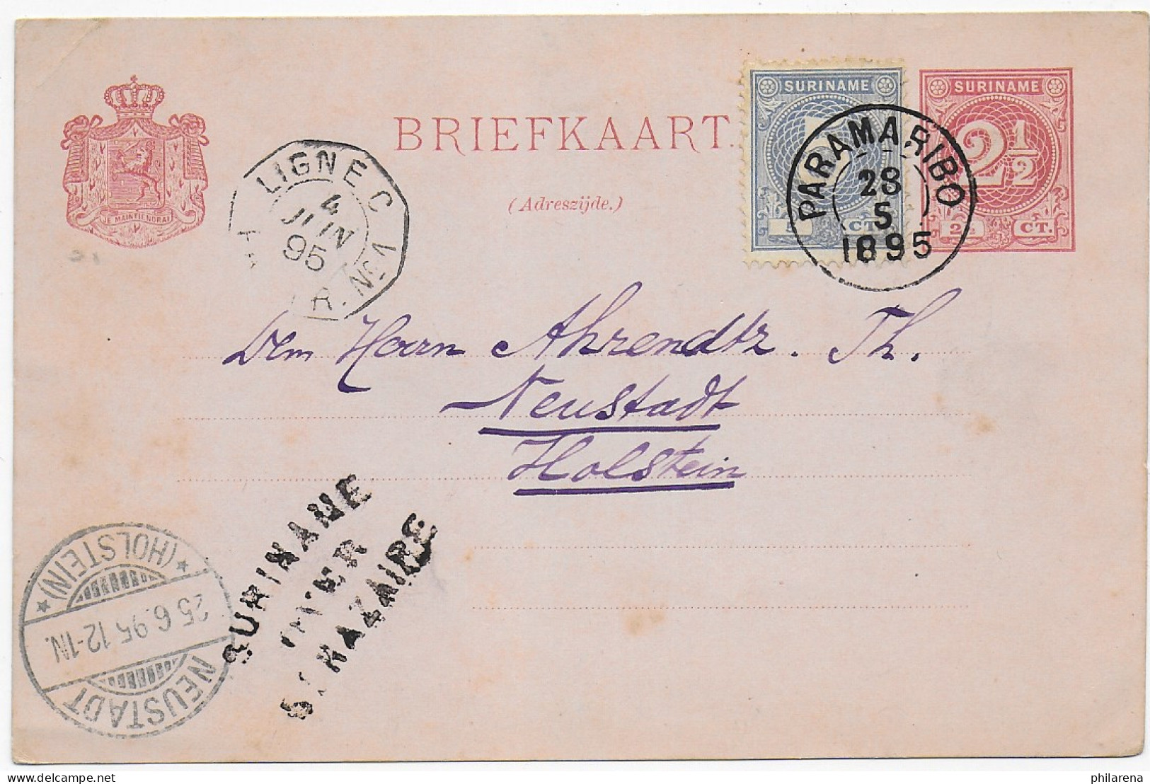 Paramaribo 1895 Mit Franz. Schiffspost Nach Neustadt/Holstein - Suriname