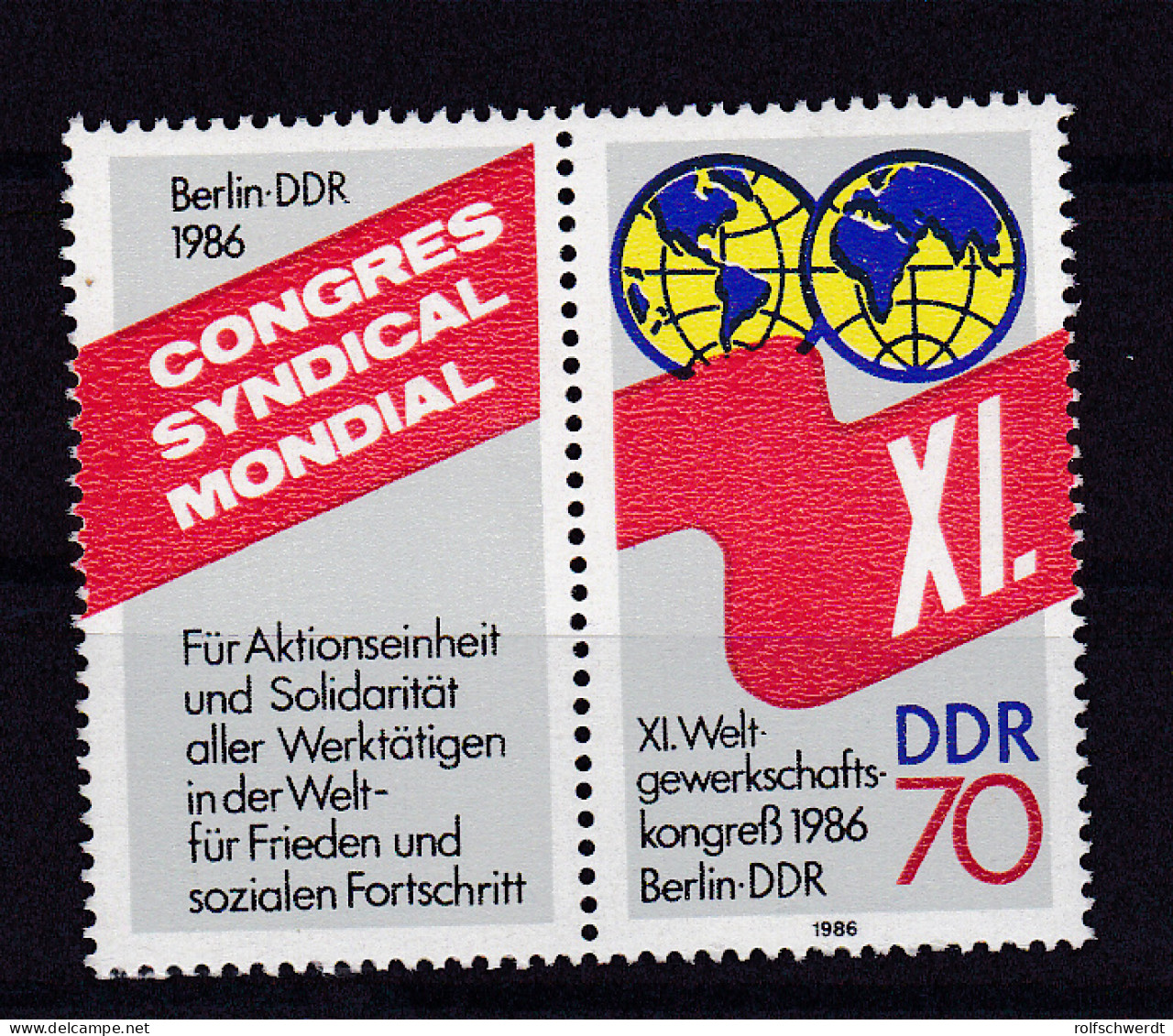 XI. Weltgewerkschaftskongress Berlin 1986, Zusammendruck ** - Other & Unclassified