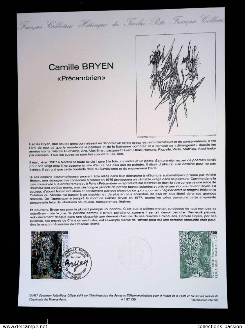 CL, Collection Historique Du Timbre-poste, France, Paris, 12 Septembre 1987, Camille Bryen, Précambrien, Frais Fr 2.25 E - Documentos Del Correo