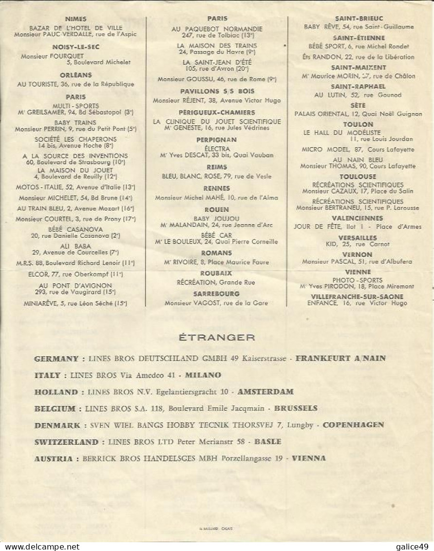 Liste Originale Recto-verso Des Stations Services SCALEXTRIC France Et Etranger - Années 60 - 21,5 Cm X 27 Cm - Autorennbahnen