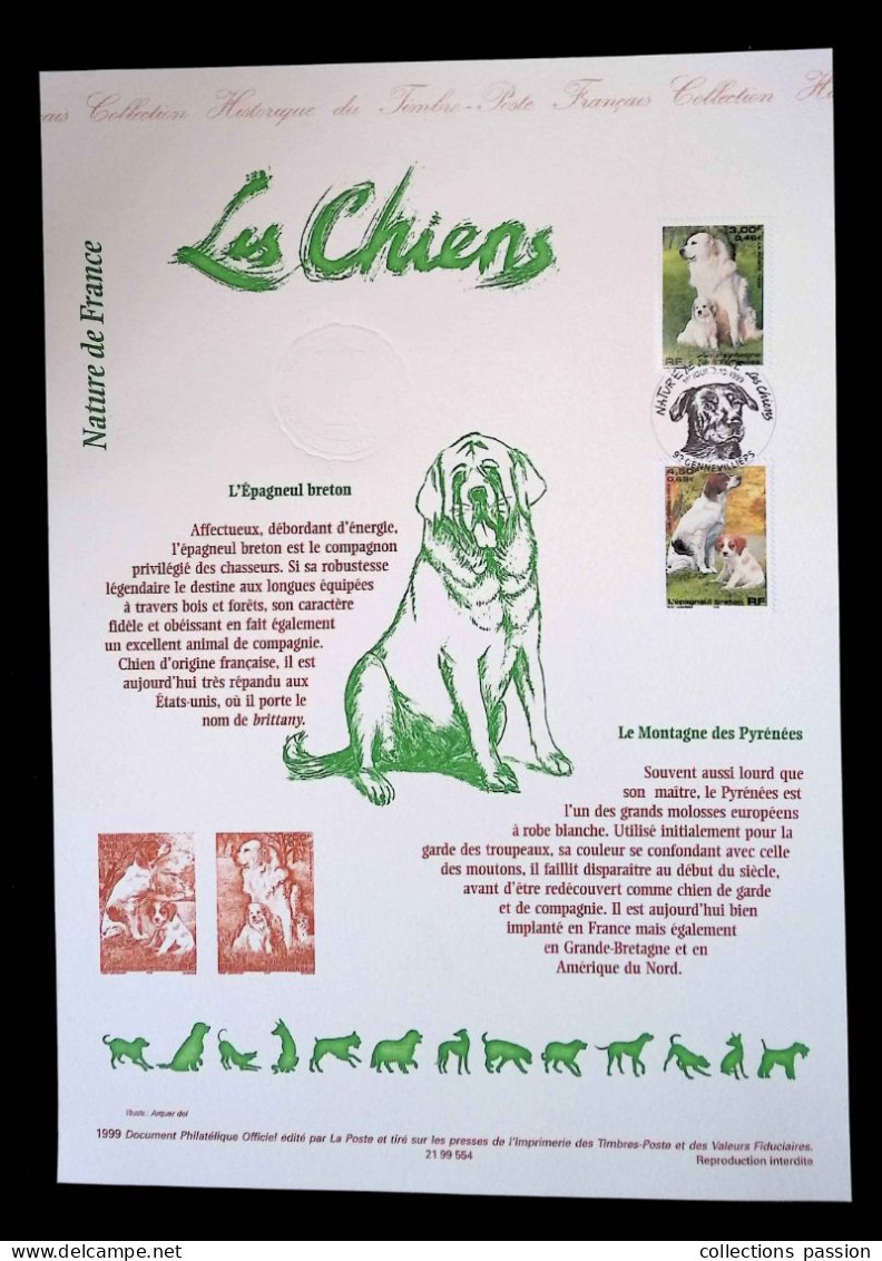 CL, Collection Historique Du Timbre-poste, France, 1999, 92 Gennevilliers, 1999, Dogs, Les Chiens , Frais Fr 2.15 E - Documentos Del Correo