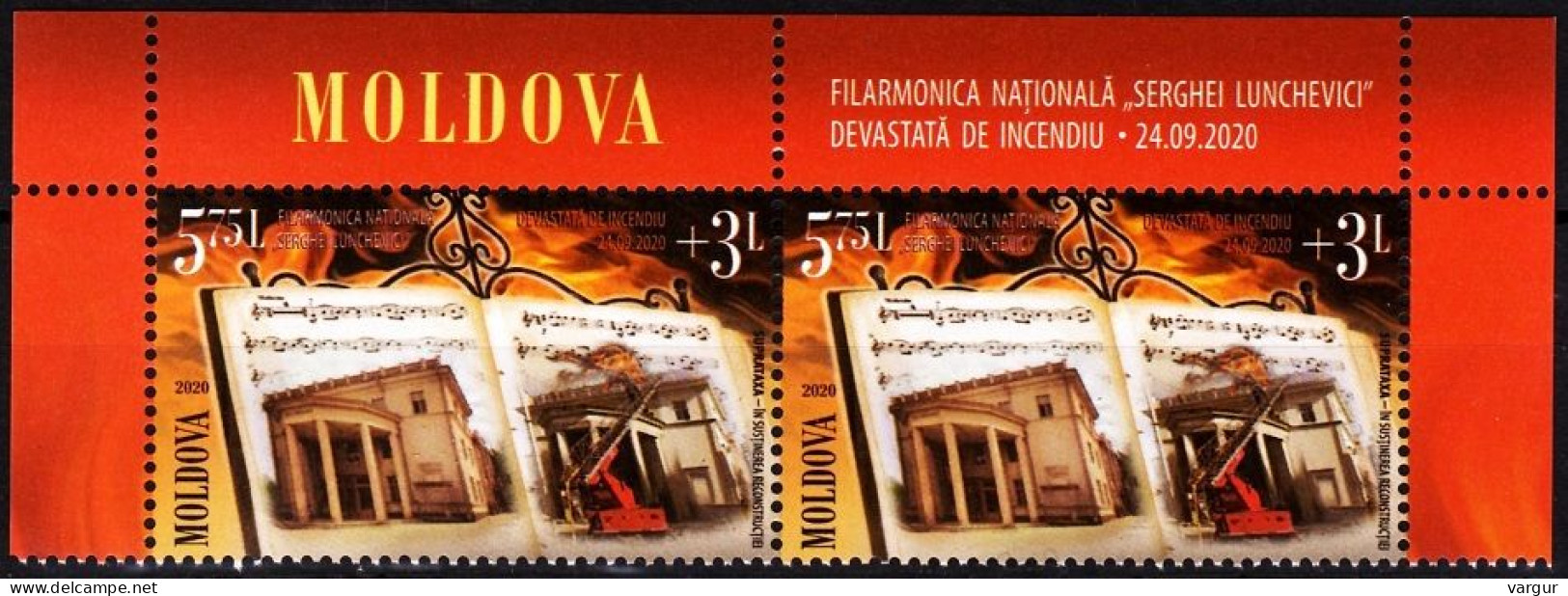 MOLDOVA 2020-11 Music Architecture: National Philharmonic Reconstruction. Top PAIR, MNH - Bombero