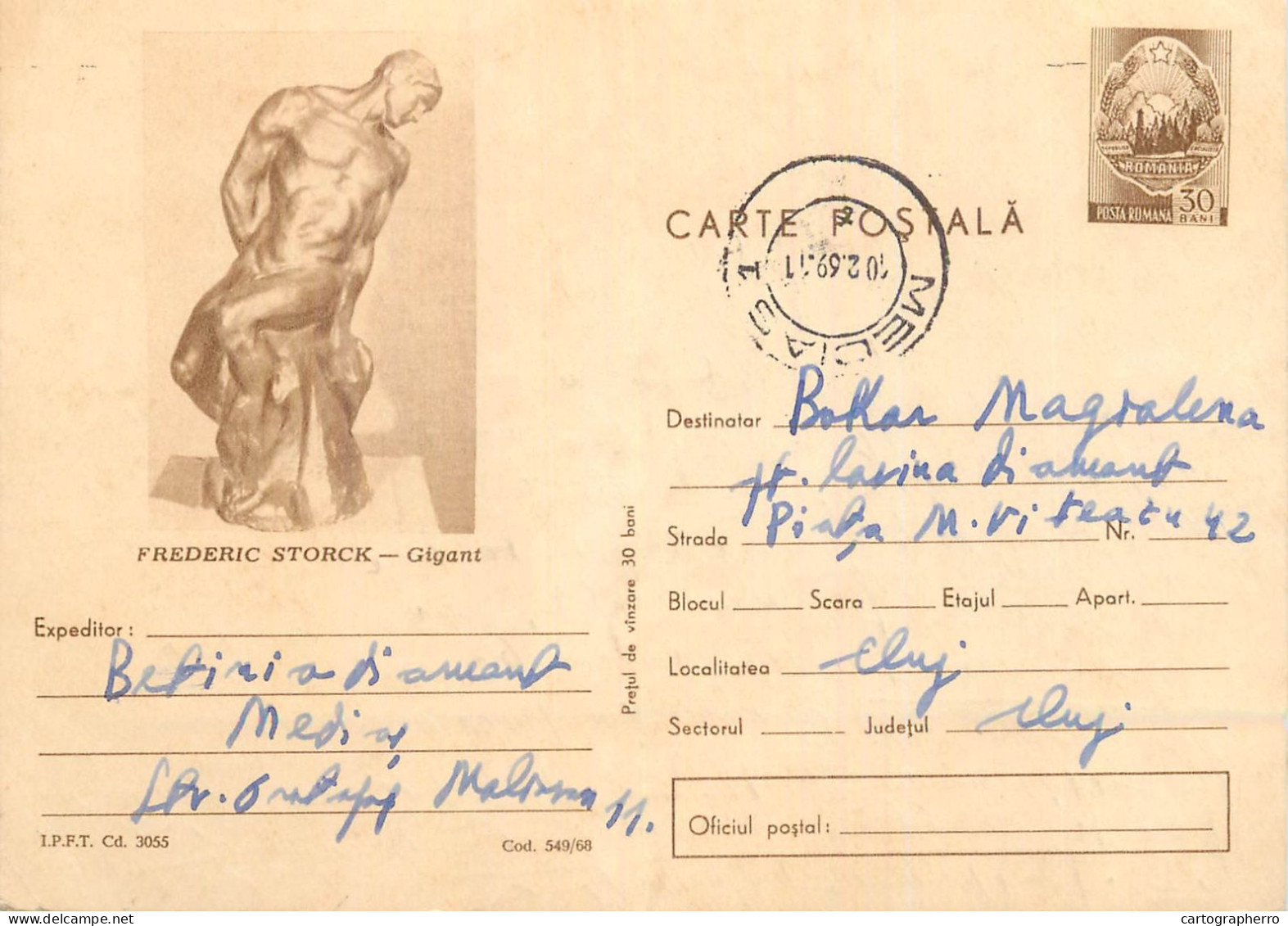 Postal Stationery Postcard Romania Frederick Storck Statuie - Roemenië