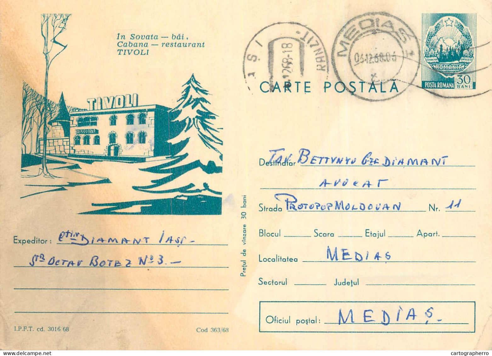 Postal Stationery Postcard Romania Sovata Bai Cabana Tivoli - Roemenië