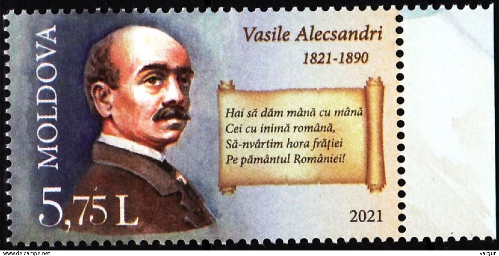 MOLDOVA 2021-09 Famous People: Alecsandri - 200, Poet Politician Diplomat, MNH - Ecrivains