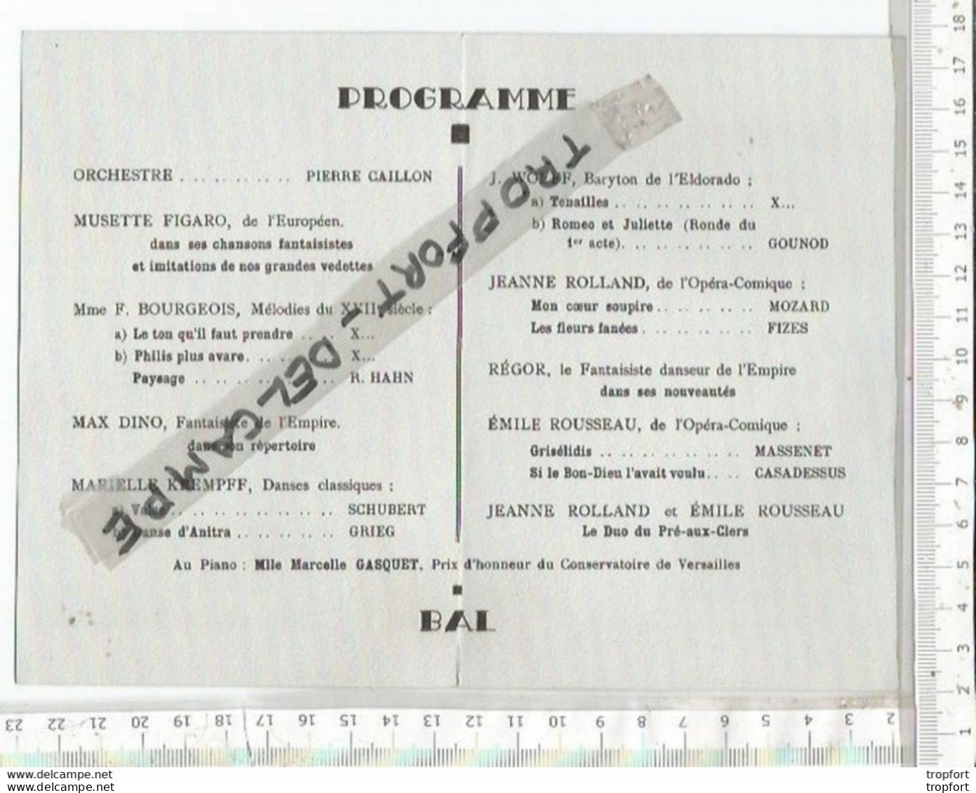 PG / Rare PROGRAMME Ancien AMICALE DES LANDAIS  CAPBRETON  Musique DANSE BAL // REGOR WOLFF Baryton - Programs