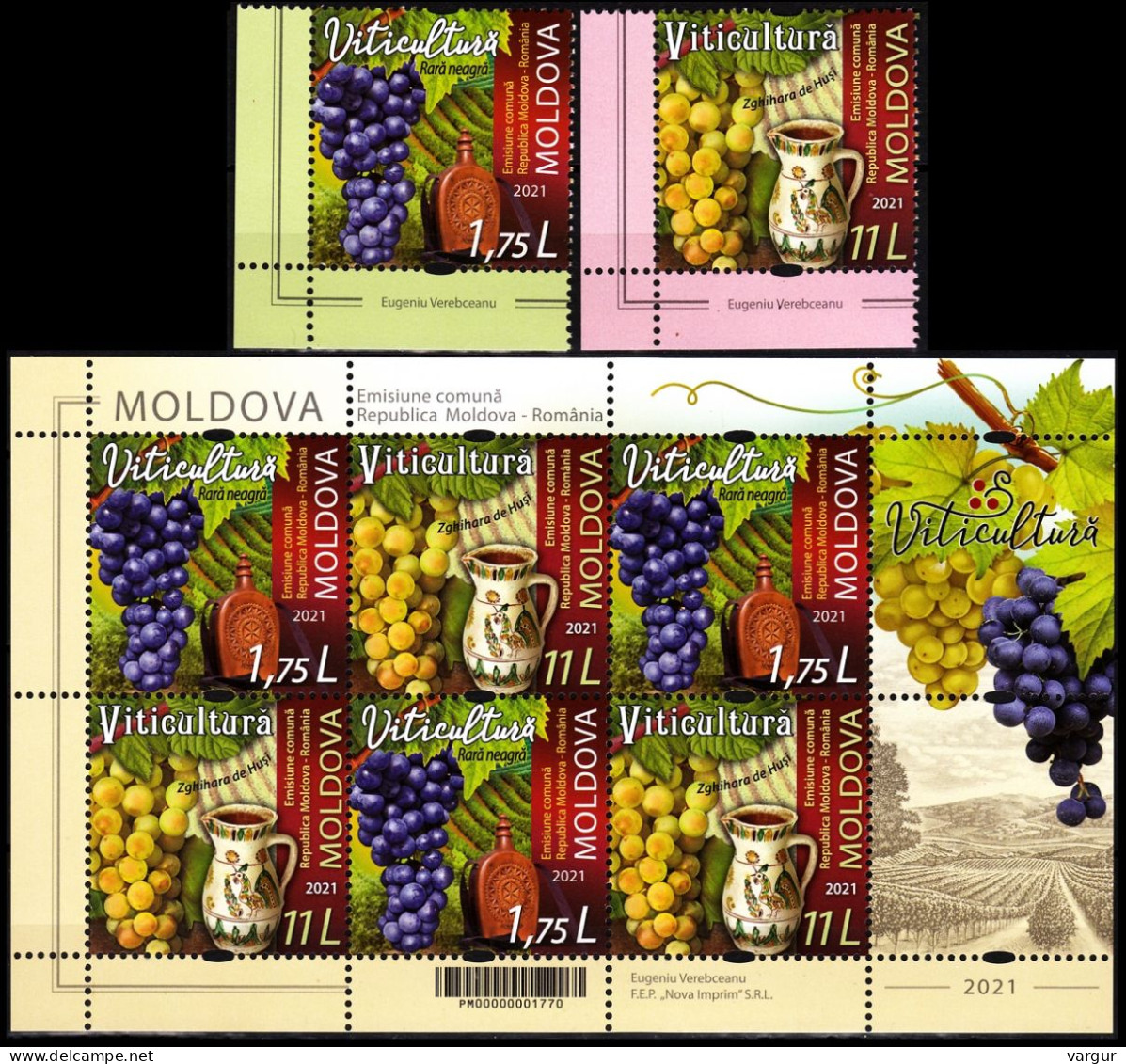 MOLDOVA 2021-17 FLORA: Viticulture. Grapes Wine. CORNER And S/Sheet. JOINT, MNH - Emisiones Comunes