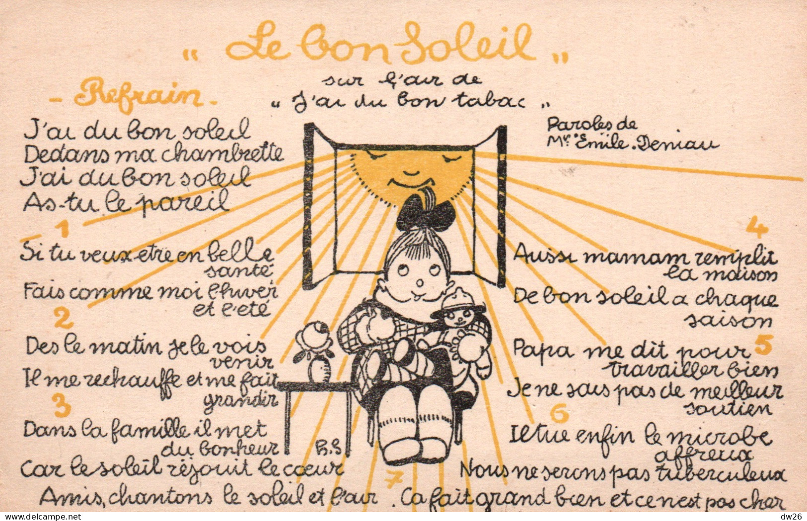 Préservation Contre La Tuberculose (Fondation Rockefeller) Chanson: Le Bon Soleil - Illustration, Carte Non Circulée - Santé