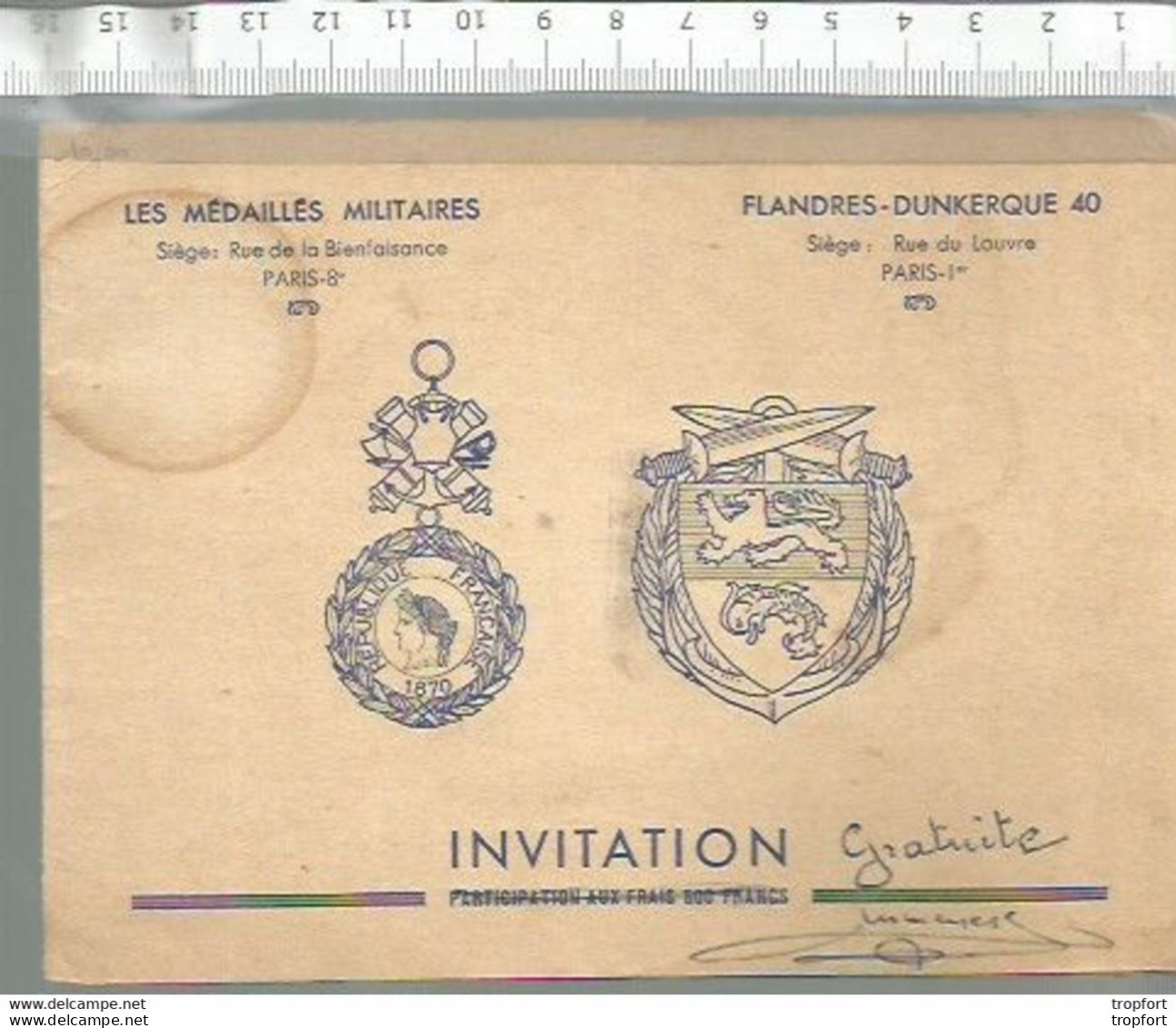 CE / Vintage / Old Program / Flandres DUNKERQUE Invitation Médaillés Militaires 1955 GALA Danse Bal ARGENTEUIL - Publicités