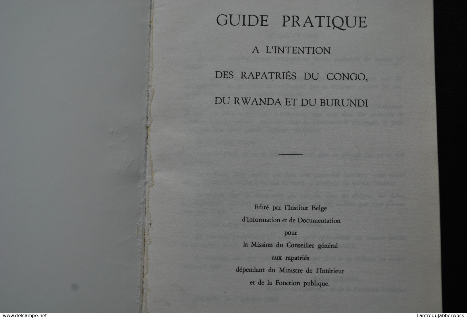 Guide Pratique à L'intention Des Rapatriés Du Congo Du Rwanda Et Du Burundi Institut Belge D'information & Documentation - Belgique