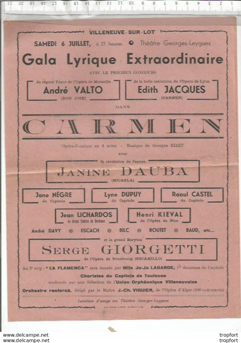 CC // Vintage // Old French Theater Program // Rare Programme Affiche VILLENEUVE-SUR-LOT Gala Lyrique CARMEN - Programs