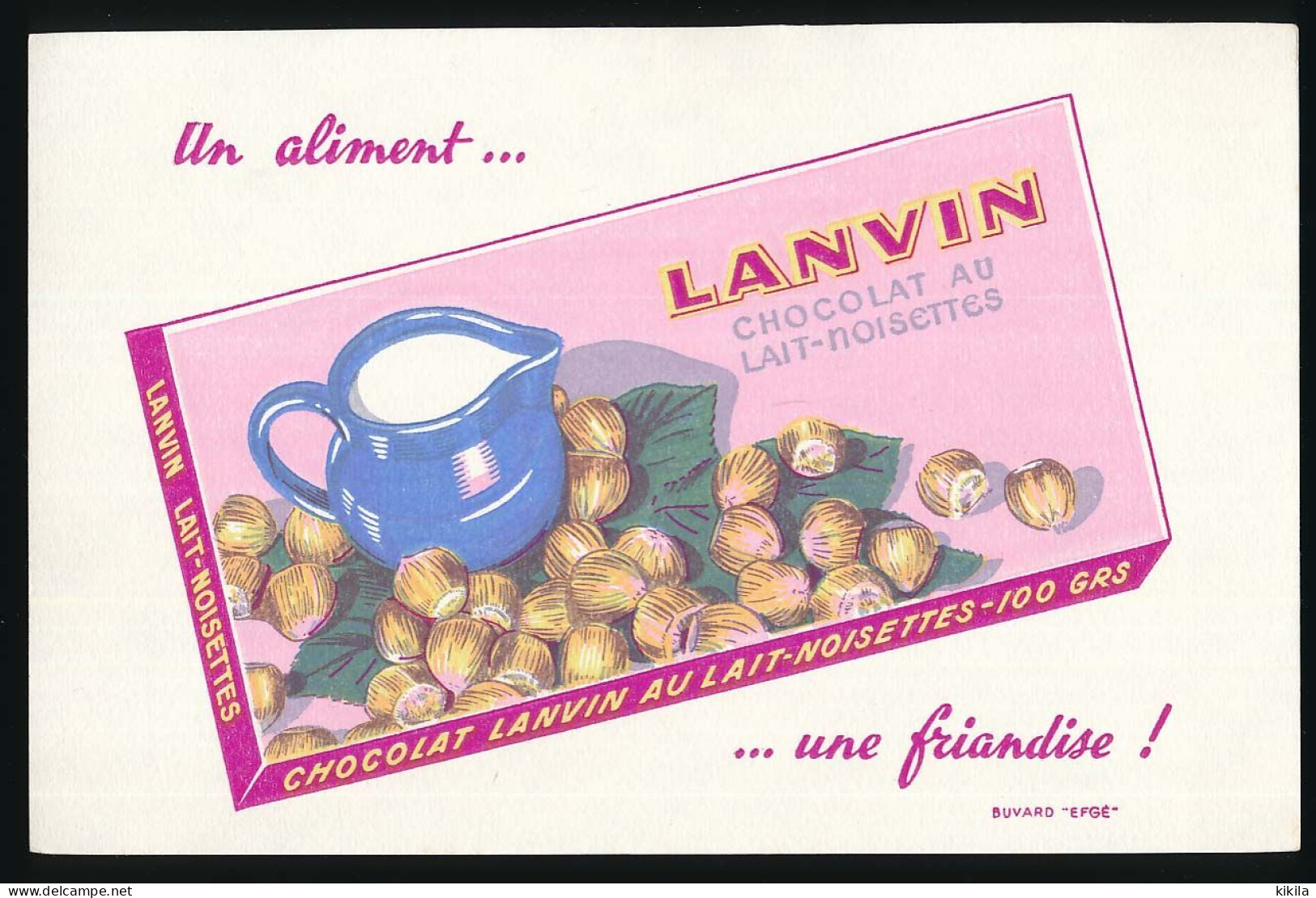 Buvard 21 X 13.5  Chocolat LANVIN  Au Lait Noisette  Marqué "Buvard Efgé" - Chocolade En Cacao