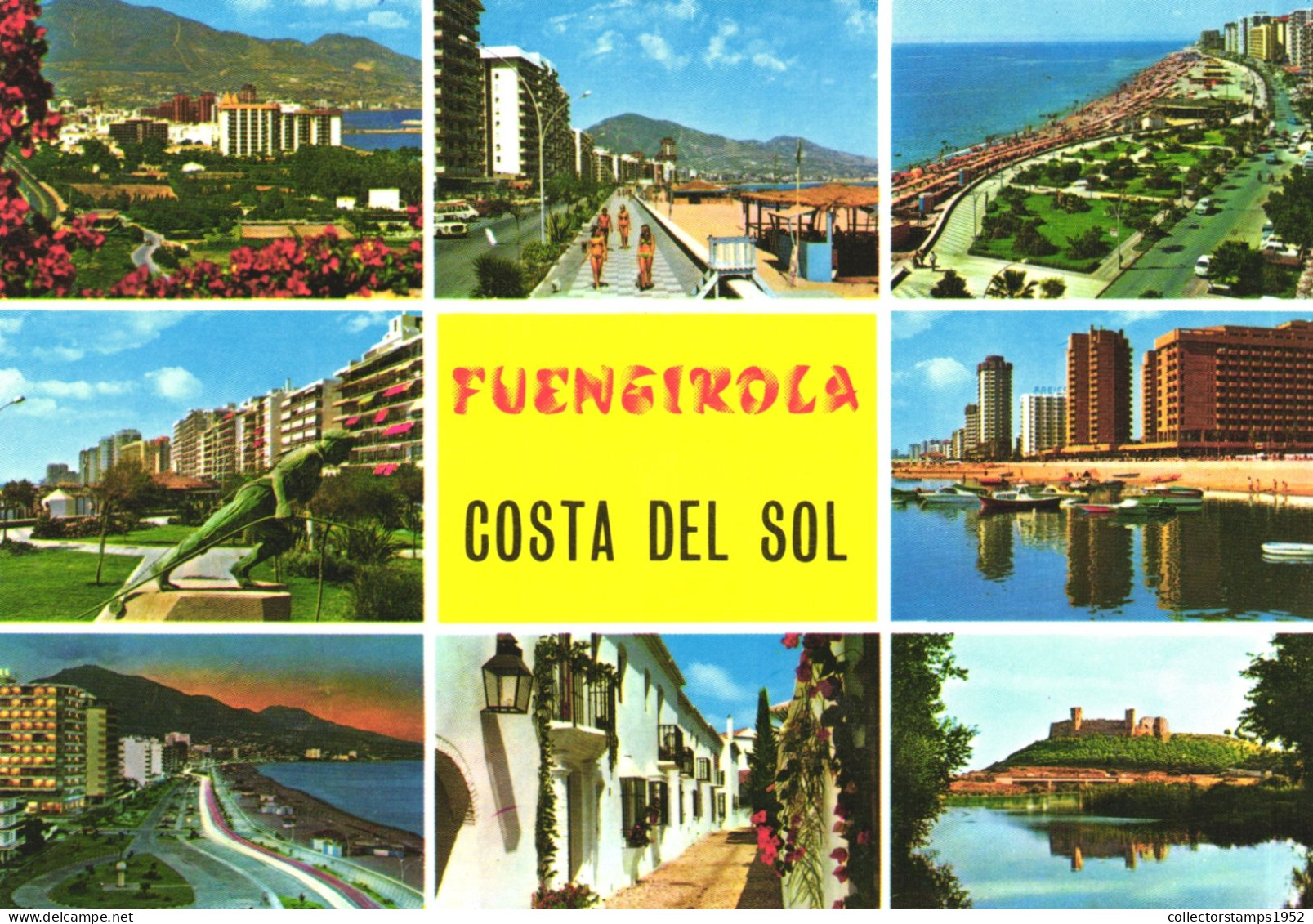 FUENGIROLA, MALAGA, ANDALUCIA, MULTIPLE VIEWS, ARCHITECTURE, CARS, PARK, BEACH, STATUE, BOATS, CASTLE, SPAIN, POSTCARD - Málaga