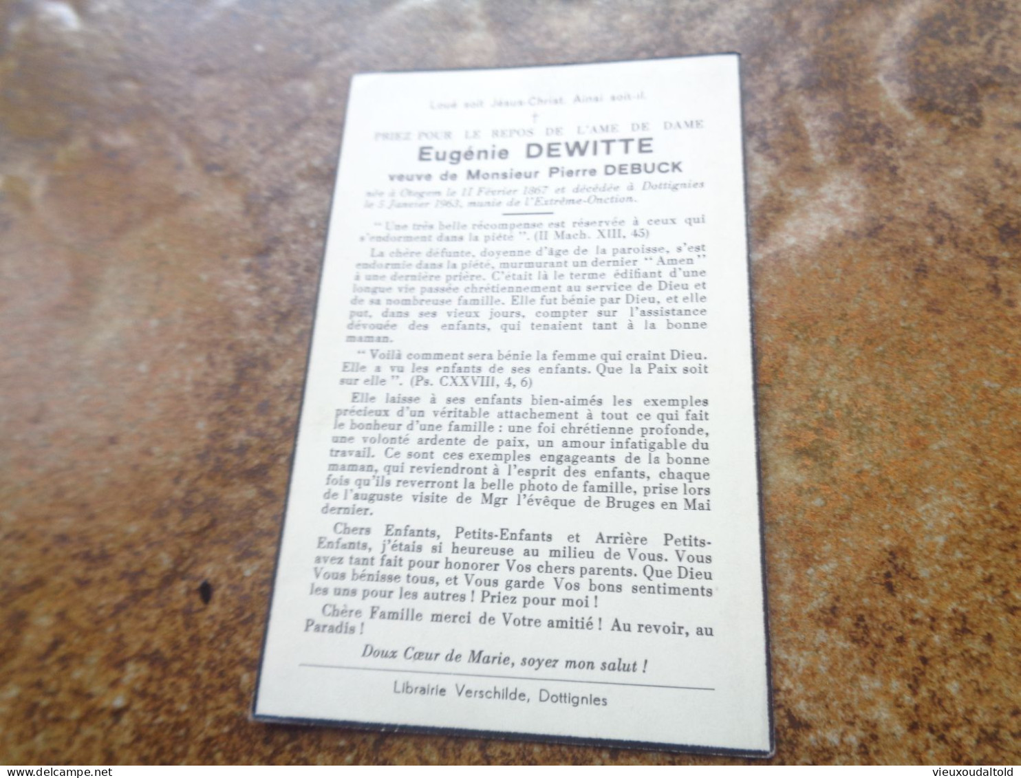 --Doodsprentje/Bidprentje  Eugénie DEWITTE   Otegem 1867-1963 Dottignies  (Vve Pierre DEBUCK) - Religion &  Esoterik