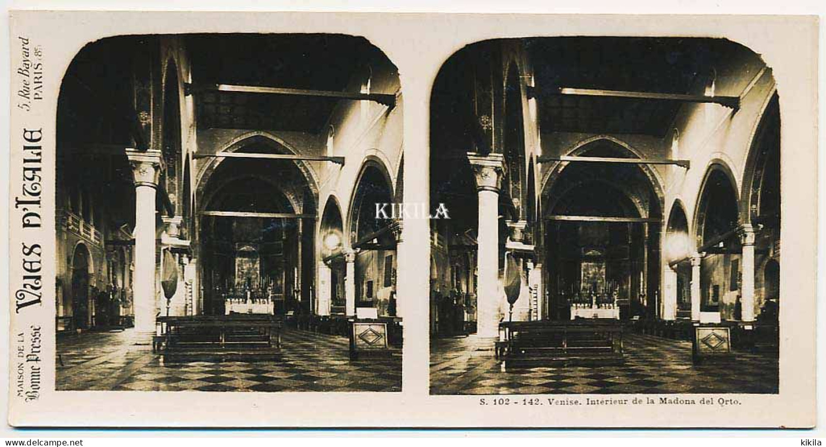 Photo Stéréoscopique 7,2x7,5cm Carte 17,2x8,9cm Vues D'Italie S. 102 - 142 VENISE Intérieur De La Madona Del Orto* - Stereoscopic