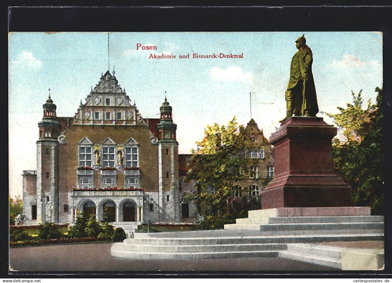 AK Posen / Poznan, Akademie Und Bismarck-Denkmal Im Abendlicht  - Posen