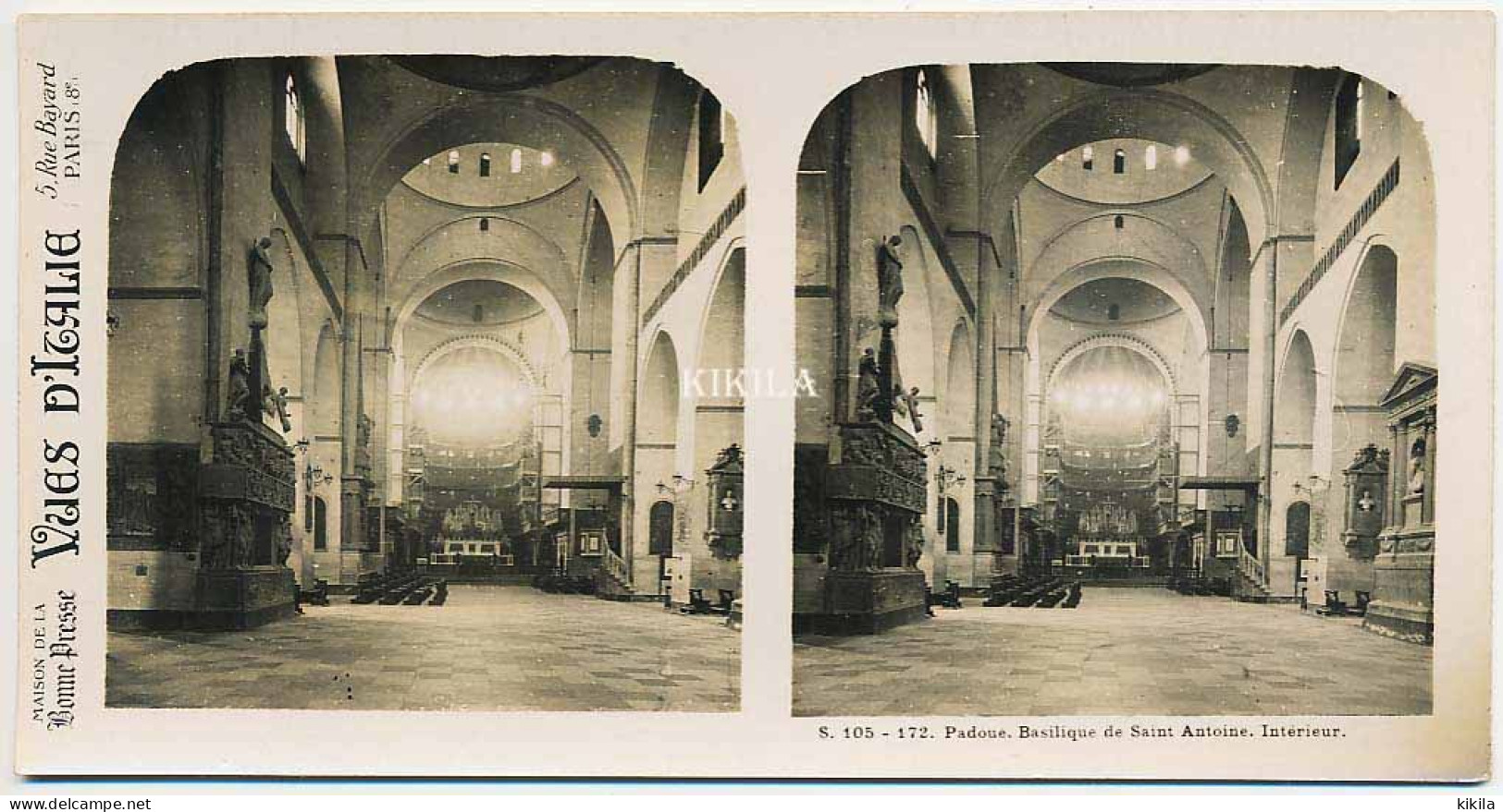 Photo Stéréoscopique 7,2x7,5cm Carte 17,2x8,9cm Vues D'Italie S. 105 - 172 PADOUE. Basilique De Saint Antoine Intérieur* - Photos Stéréoscopiques