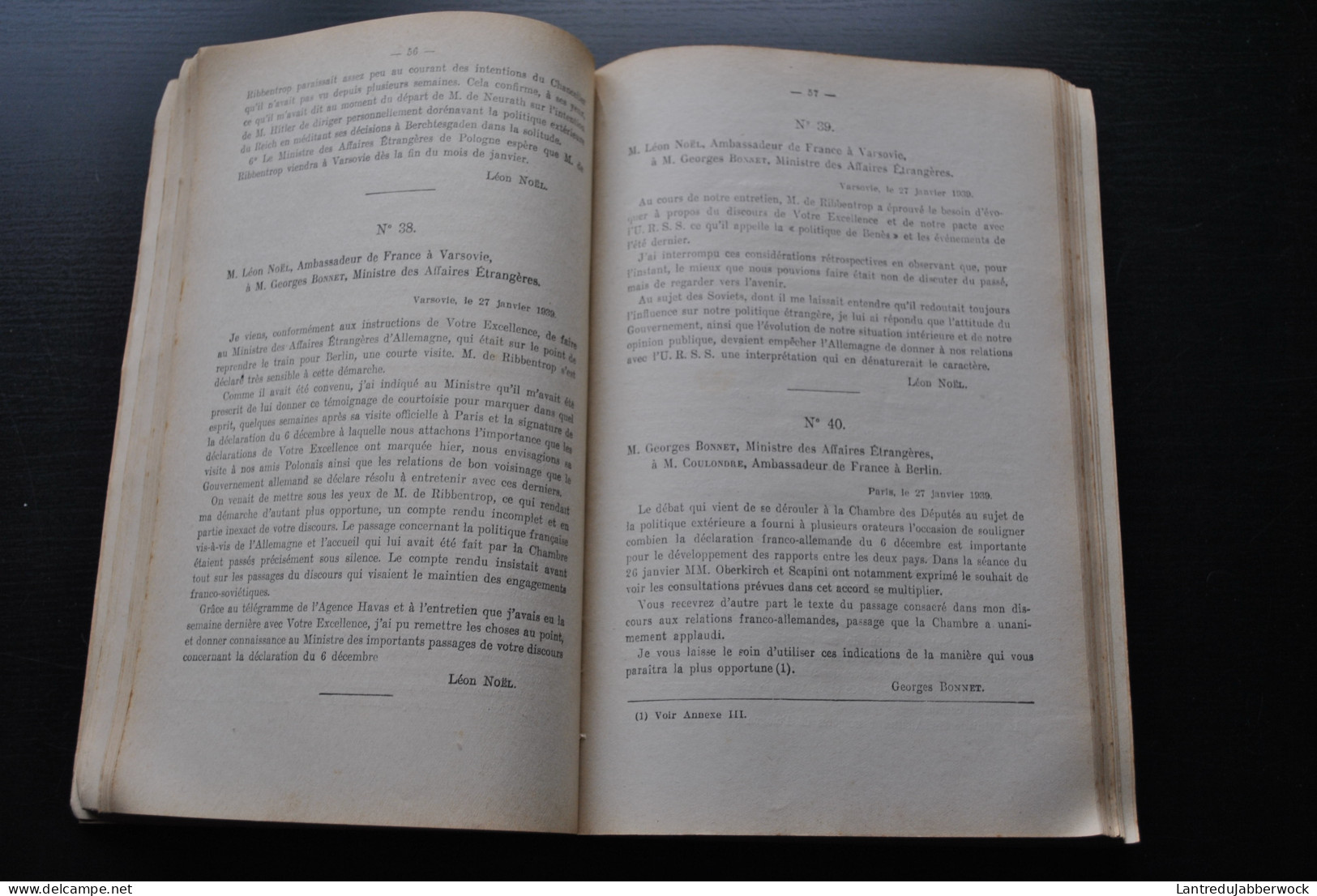 Le Livre Jaune Français Documents Diplomatiques 1938 1939 GUERRE 1940 1945 WW2 Négociation Accords De Munich Diplomatie - Guerra 1939-45