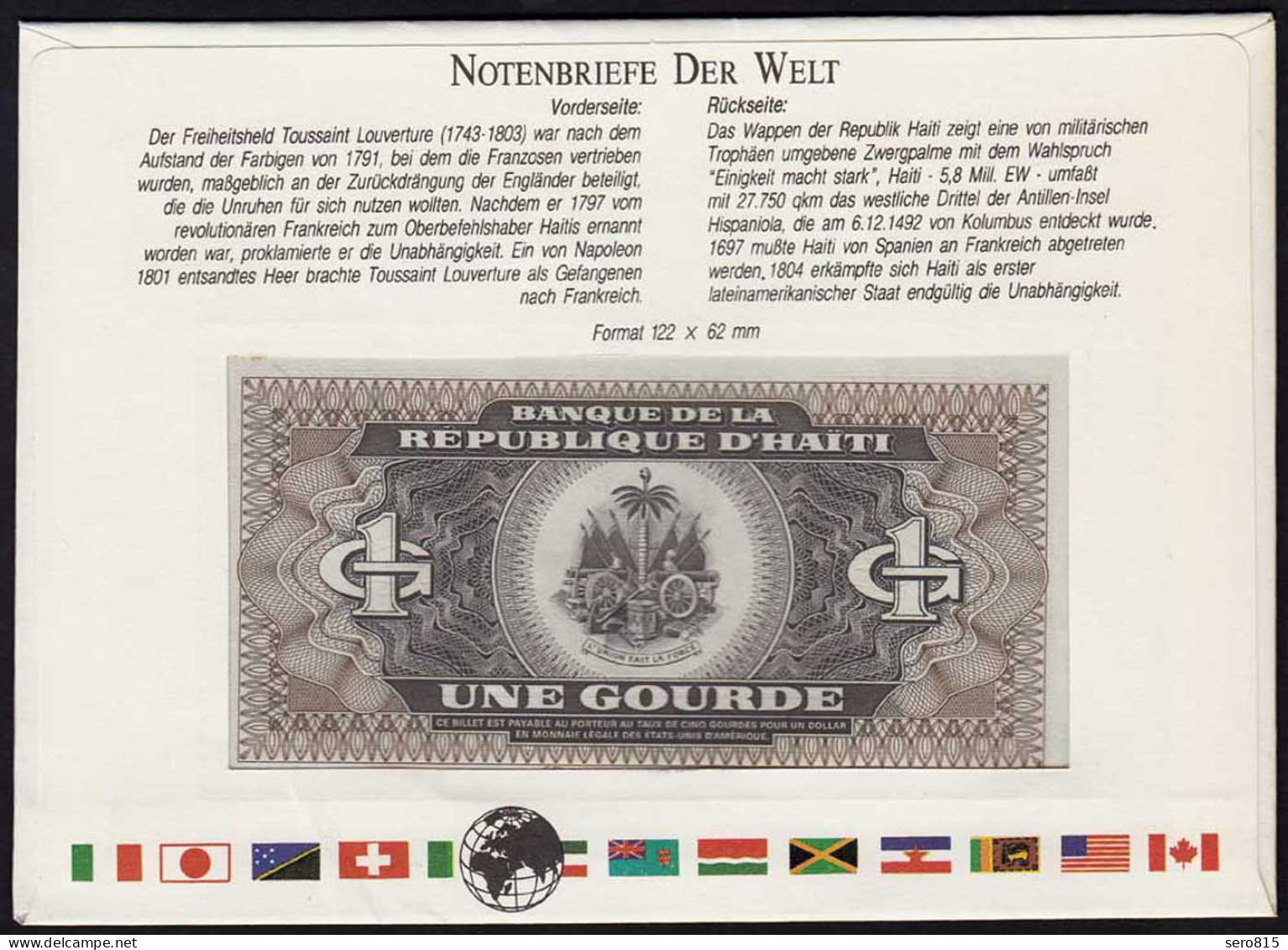 Haiti 1 Gourde Banknotenbrief Der Welt UNC   (15508 - Other - America