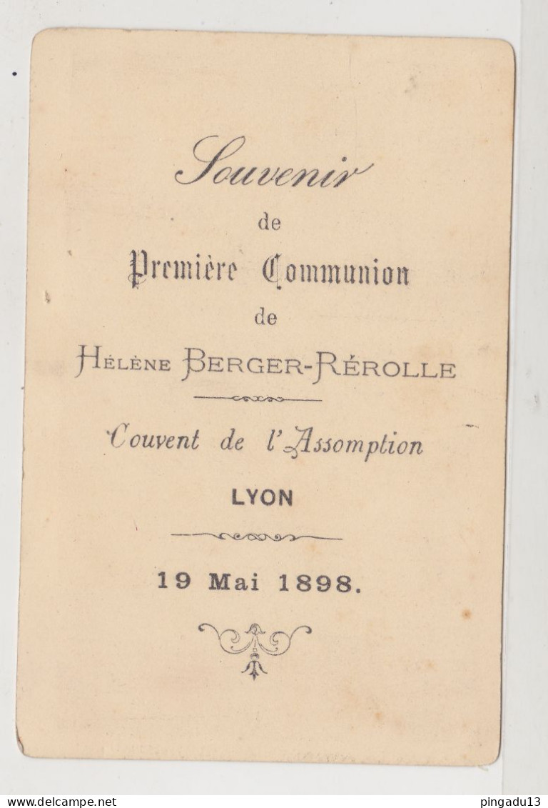 Rare Faire-part Communion Couvent Assomption Lyon 19 Mai 1898 Hélène Berger-Rérolle Photo Véritable Sur Carton - Comunioni
