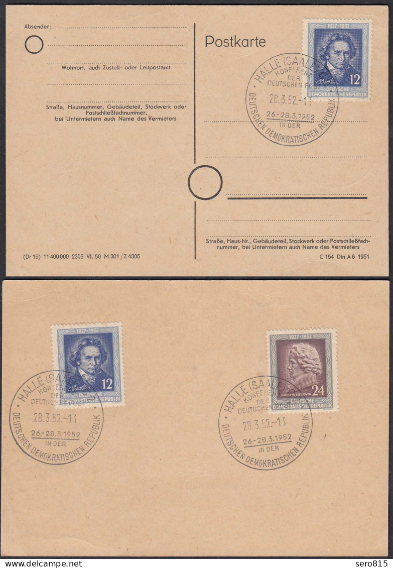 DDR 1952 Ludwig Van Beethoven Mi. 300 (2) + 301 SST HALLE Saale Karte  (27203 - Sonstige & Ohne Zuordnung