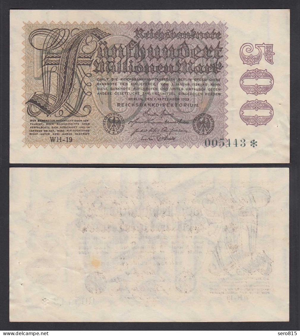 Reichsbanknote 500 Millionen Mark 1923 Ro 109d FZ: WH-19 Star Hinten VF 3 (26667 - Autres & Non Classés