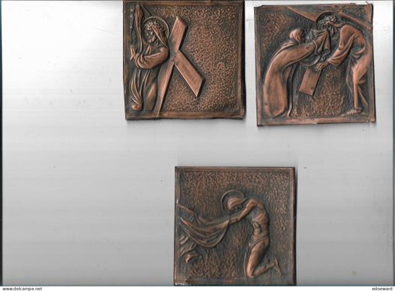 APR/  KOPEREN KRUISWEG    Op Koperen Plaatjes  13 Van De 14 Stuks    9/9 CM     GAATJES OP DE HOEKEN - Religion & Esotérisme