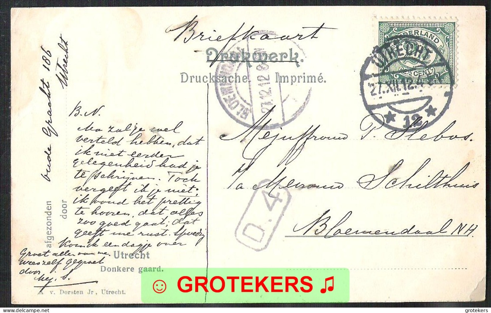 UTRECHT 4 kaarten Domtoren 1934  tabakszaak-Universiteit 1911-Willemsbrug 1913-Donkere Gaard 1912