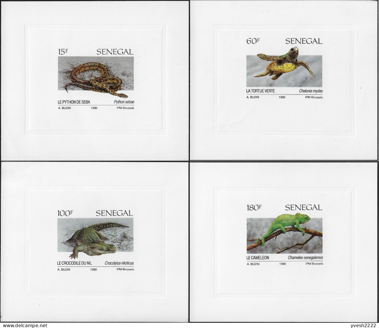 Sénégal 1991 Y&T 894 à 897, Feuillets De Luxe. Dessins D'André Buzin. Reptiles. Python De Seba, Tortue Verte, Crocodile - Other & Unclassified