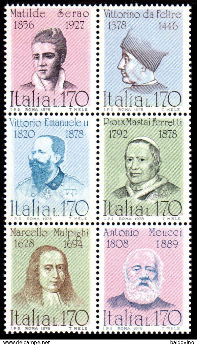 Italia 1978 - Uomini Illustri - Blocco Di 6 V. Nuovo Perfetto - Blocks & Sheetlets