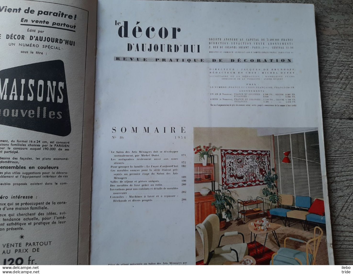 Revue N°86 Décor D'aujourd'hui 1954 Salon Des Artistes Décorateurs Arts Ménagers Meubles Rotin Sommaire En Photo - Casa & Decorazione