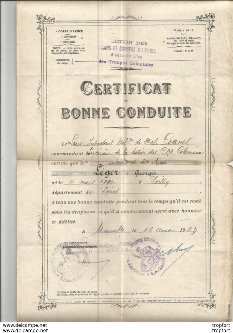 M12 Cpa / LIVRET MILITAIRE LEGER Classe 1910 +  Certificat Bonne Conduite Troupes COLONIALE + Démobilisation + Décès - Otros & Sin Clasificación