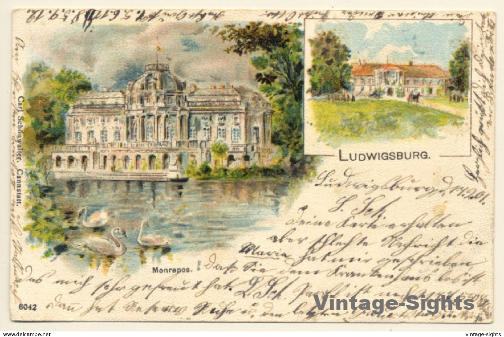 Ludwigsburg: Schloss Monrepos - Schwäne (Vintage PC 1901) - Ludwigsburg