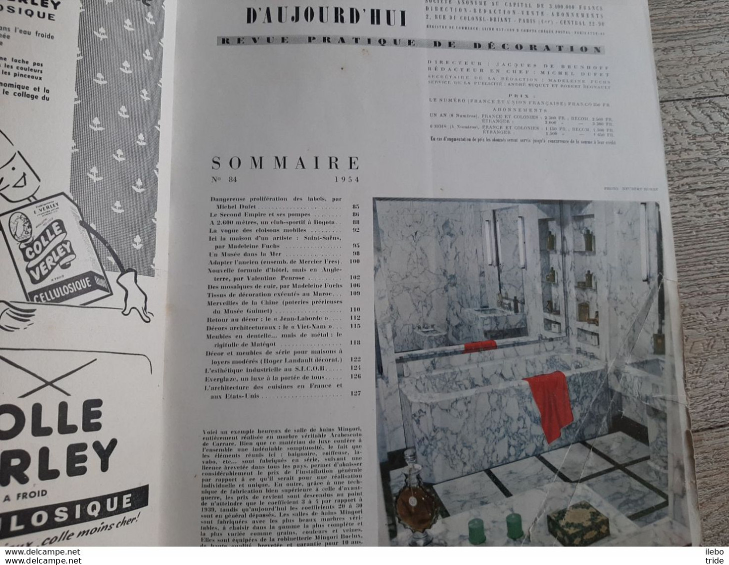 Revue N°84 Décor D'aujourd'hui 1954 Paquebot Vietnam Club Sportif Bogota Cloisons Mobiles Cuisine - Huis & Decoratie