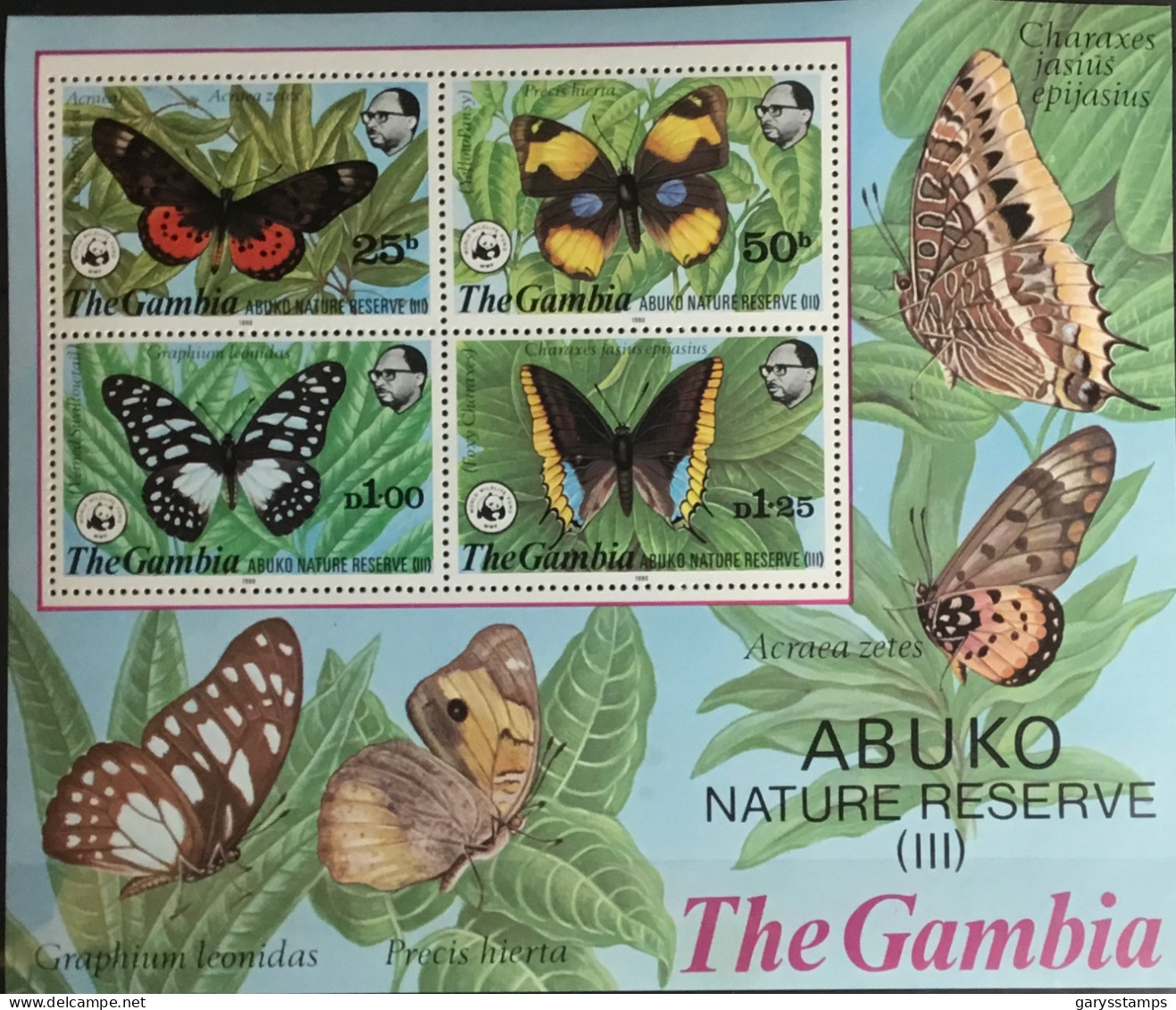 Gambia 1980 WWF Abuko Butterflies Minisheet MNH - Papillons