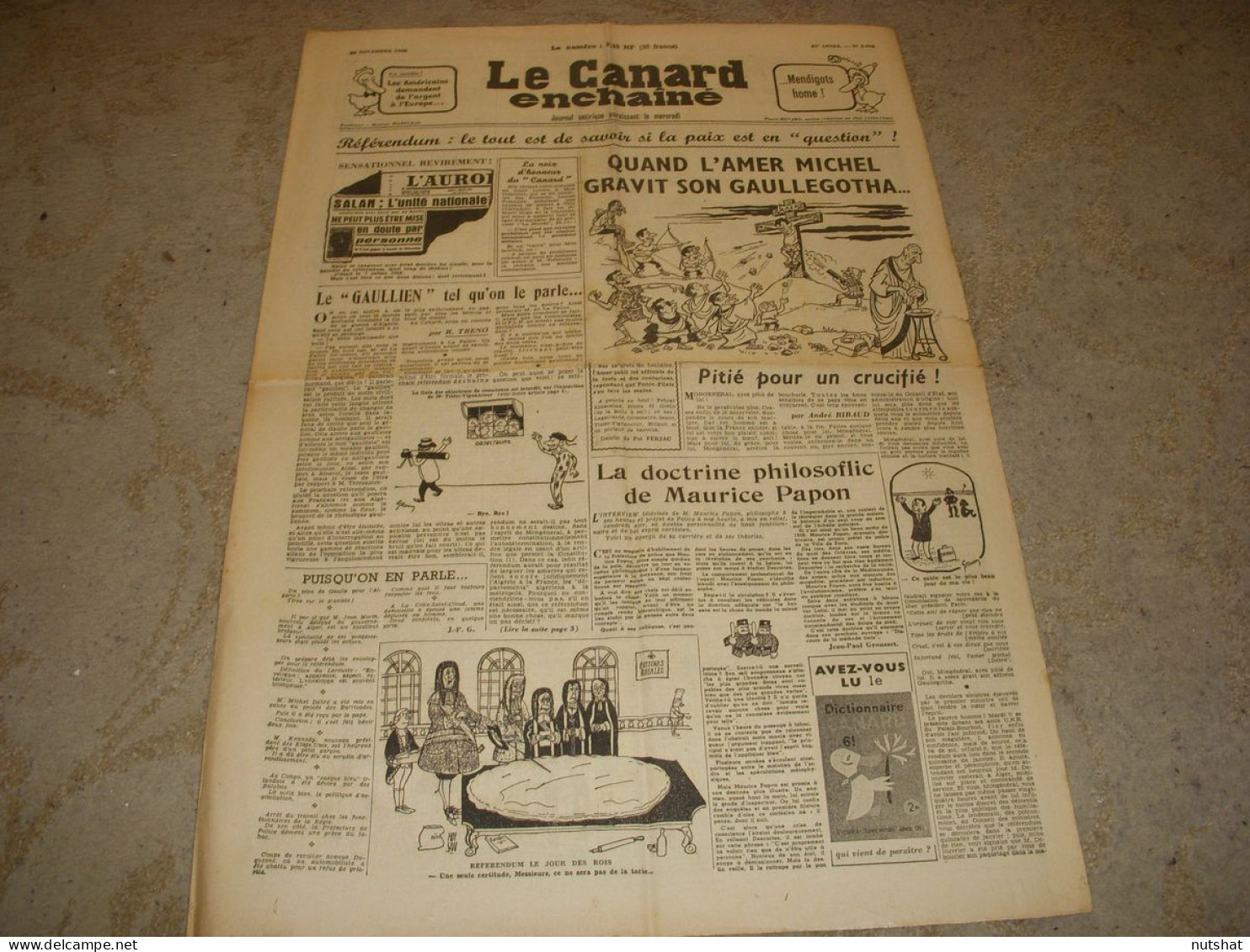 CANARD ENCHAINE 2093 30.11.1960 NOIX De COCO De Marcel ACHARD Charles D'AVRAY - Politik