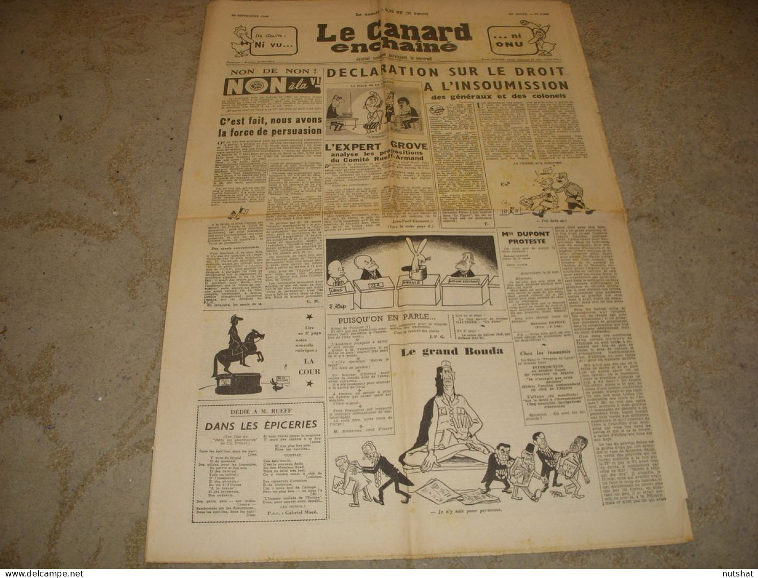 CANARD ENCHAINE 2084 28.09.1960 L'IDIOTE De Marcel ACHARD Jules MONNEROT - Politics