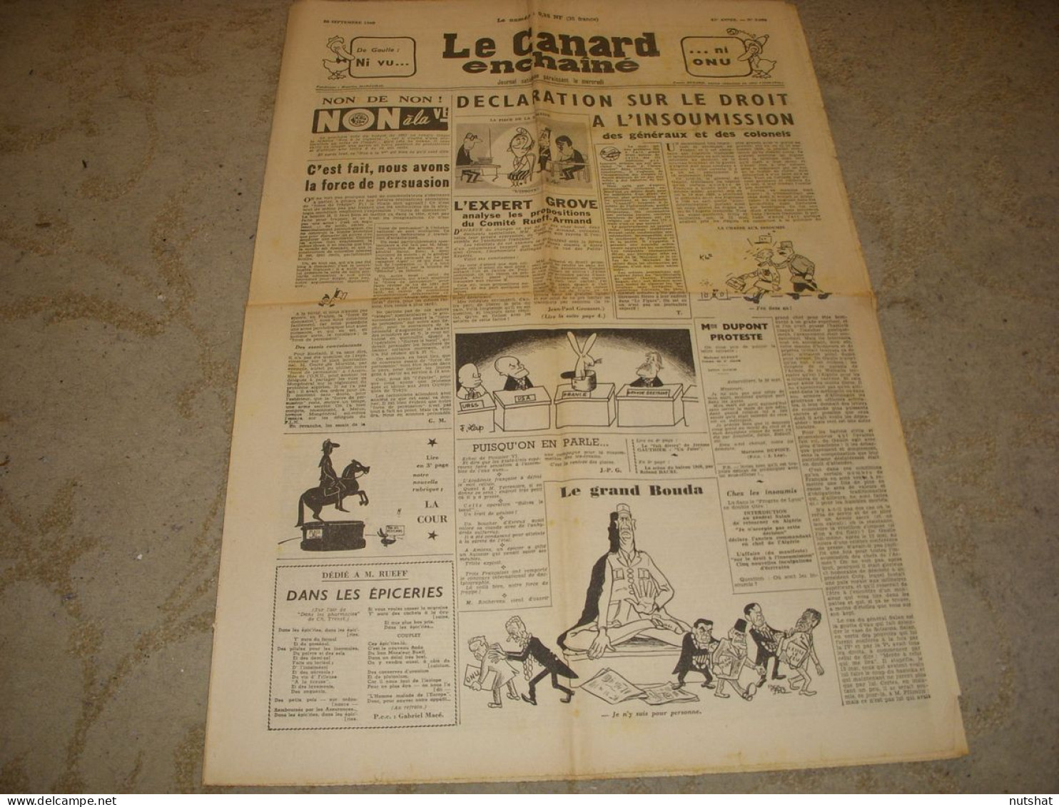 CANARD ENCHAINE 2084 28.09.1960 L'IDIOTE De Marcel ACHARD Jules MONNEROT - Política