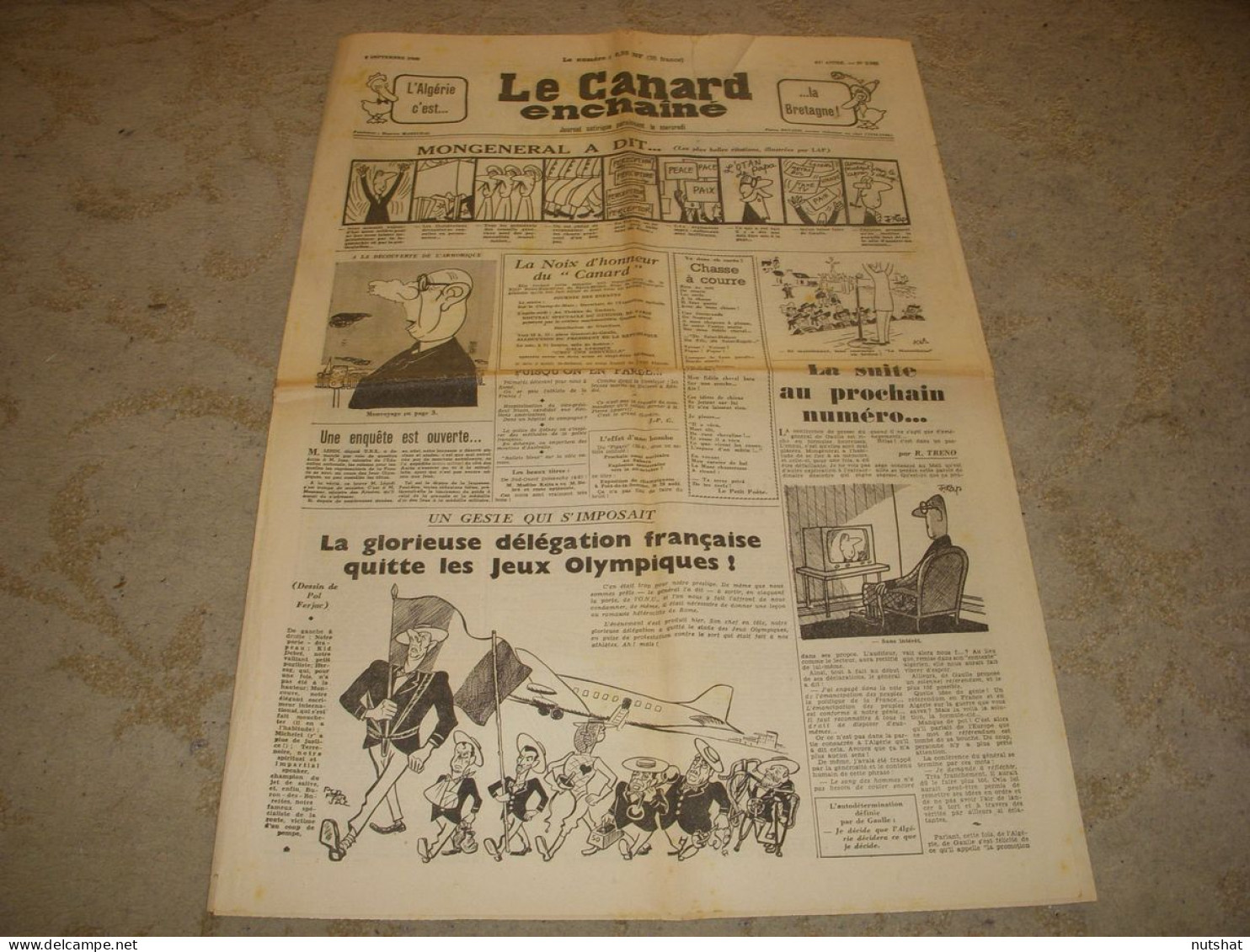 CANARD ENCHAINE 2081 07.09.1960 Jean NOHAIN Jean RIEUX Edna O'BRIEN L'OPUS DEI - Politica