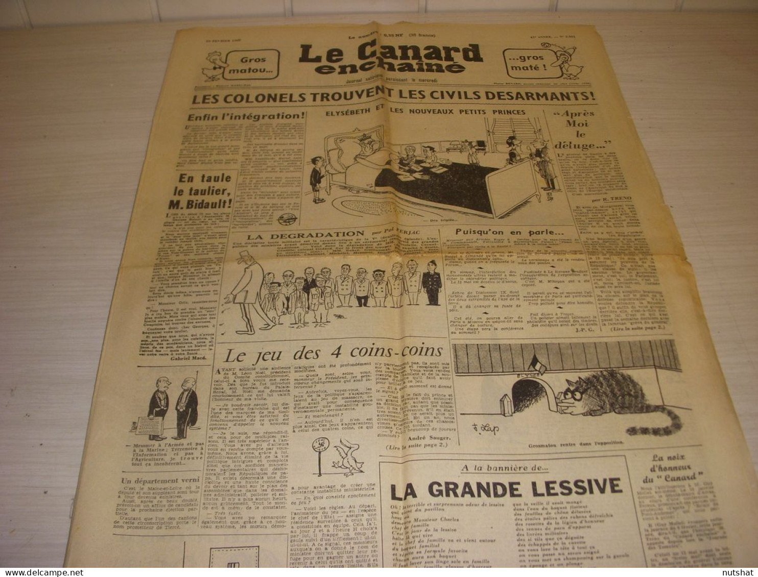 CANARD ENCHAINE 2051 10.02.1960 Adrienne MONNIER CINEMA PANTALASKAS - Politique